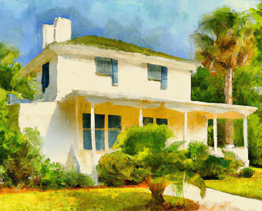a watercolor painting of a house in Florida